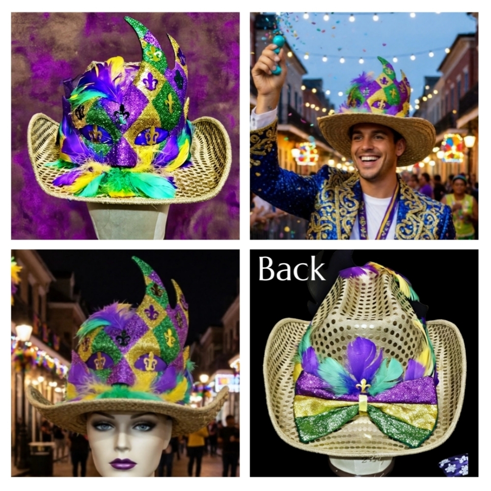 Unisex Festive Feathered Mardi Gras Hat One Size Fits Most